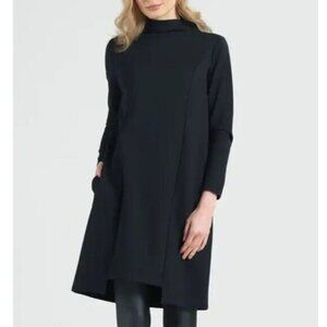 Clara Sun Woo Ponte Funnel Neck Modern Hem Tunic Pocket Dress